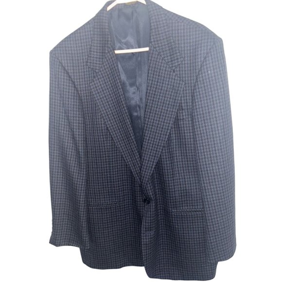 Oscar de la Renta Wool Sport Coat size 44R, Blue Gray Check, Black Lining - Picture 1 of 4